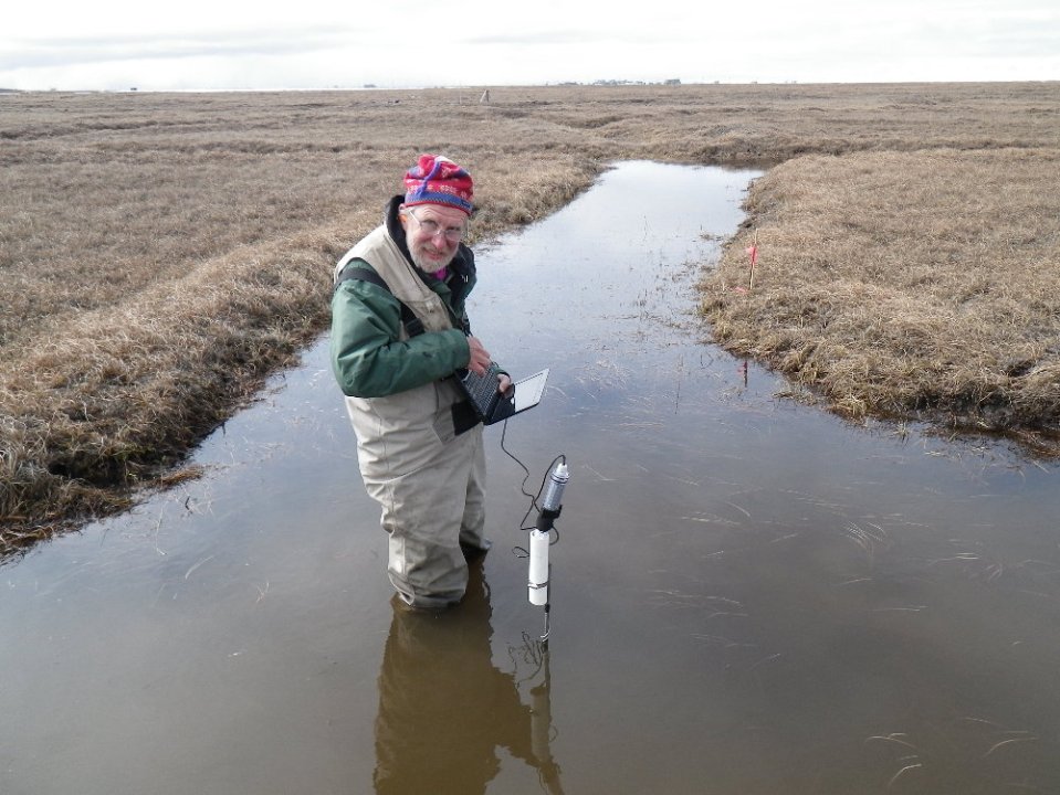 Prudhoe thermokarst pit measuring temperatures